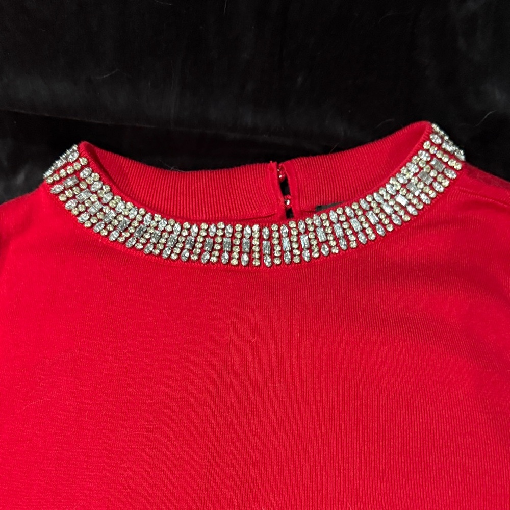 Talbots Red Sweater with Rhinestone Embellishments